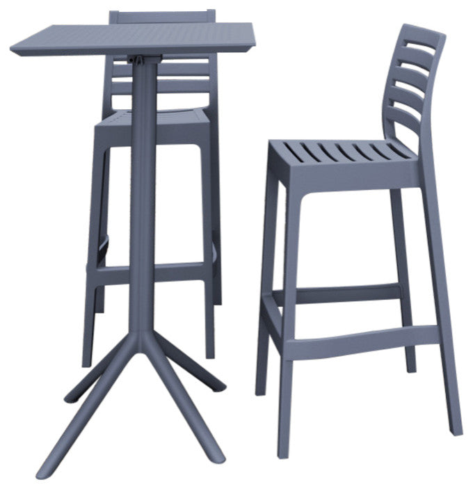 Sky Ares Square Bar Set With 2 Barstools Dark Gray