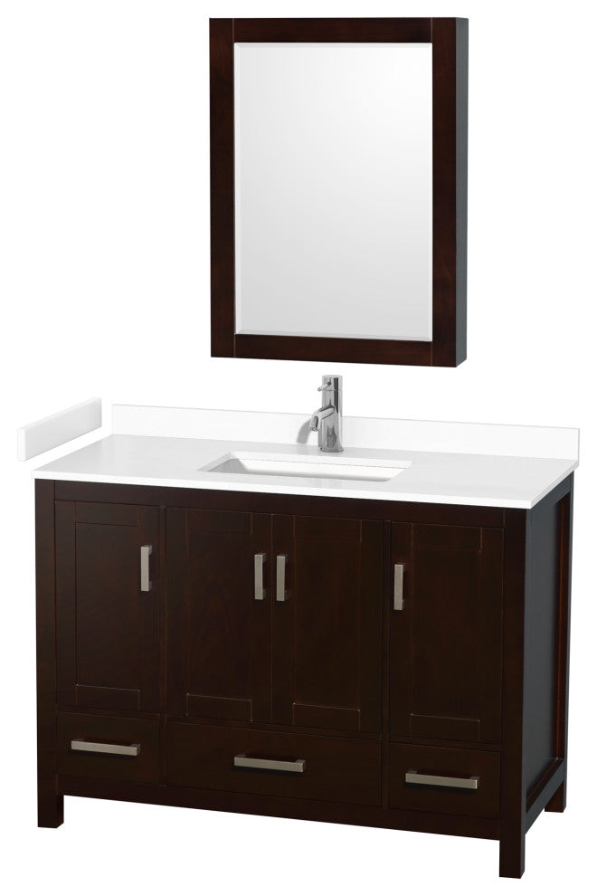 48"SGL Vanity Espresso, White Cult. Marble Countertop, Sink, Med. Cabinet