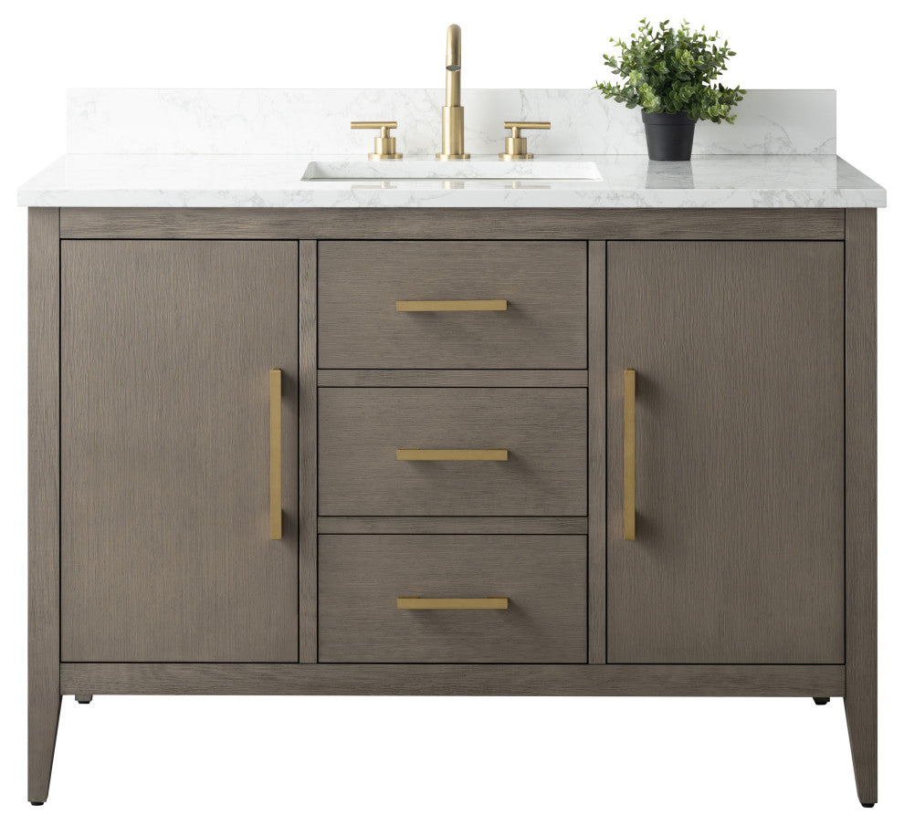 Vanity Art Bathroom Vanity With Sink, Driftwood Gray, 48", Single Sink, Golden Brushed
