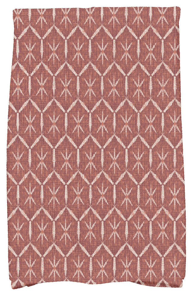 Button Up, Geometric Print Hand Towel, Maroon, 18 x 30"