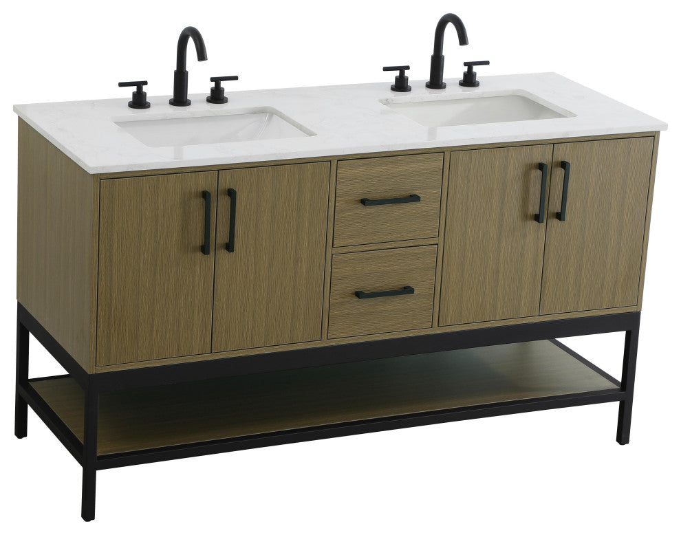 Home Living 60" Double Bathroom Vanity, Chestnut Brown