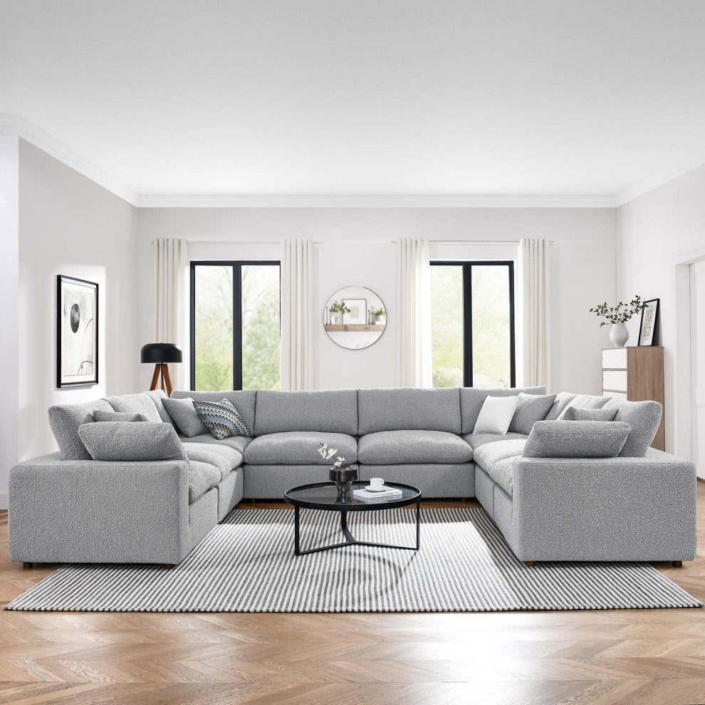 Commix Down Filled Overstuffed Boucle Fabric 8-Piece Sectional Sofa, Light Gray