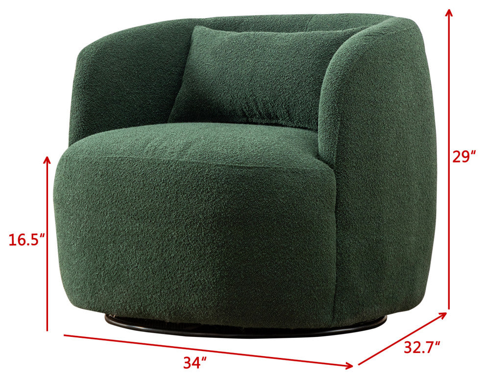 34" Wide Boucle Upholstered Swivel Armchair, Green