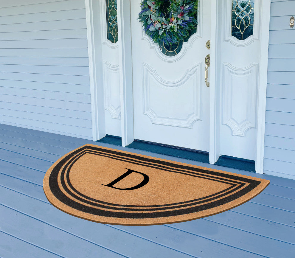 A1HC Natural Coir Flock Monogrammed Door Mat for Front Door, 30x60, D