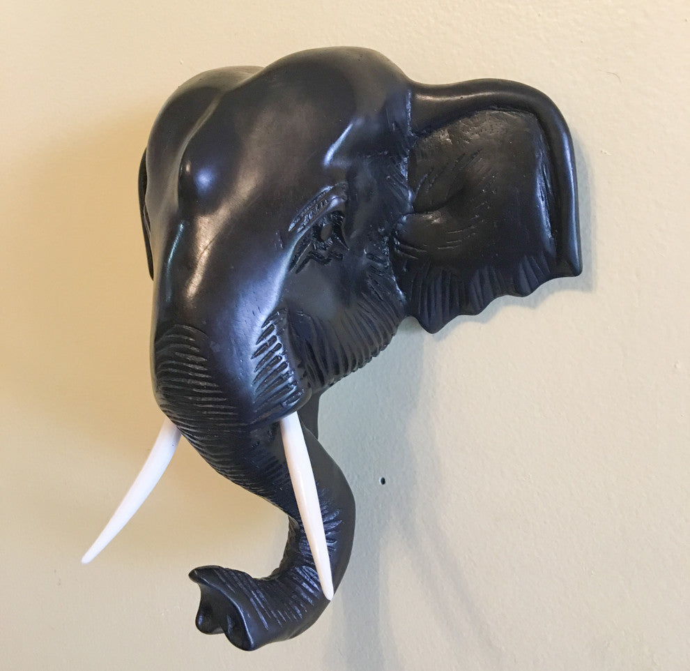 Hand Made Faux Resin Elephant Head Beautiful Wall Art, Chocoblack