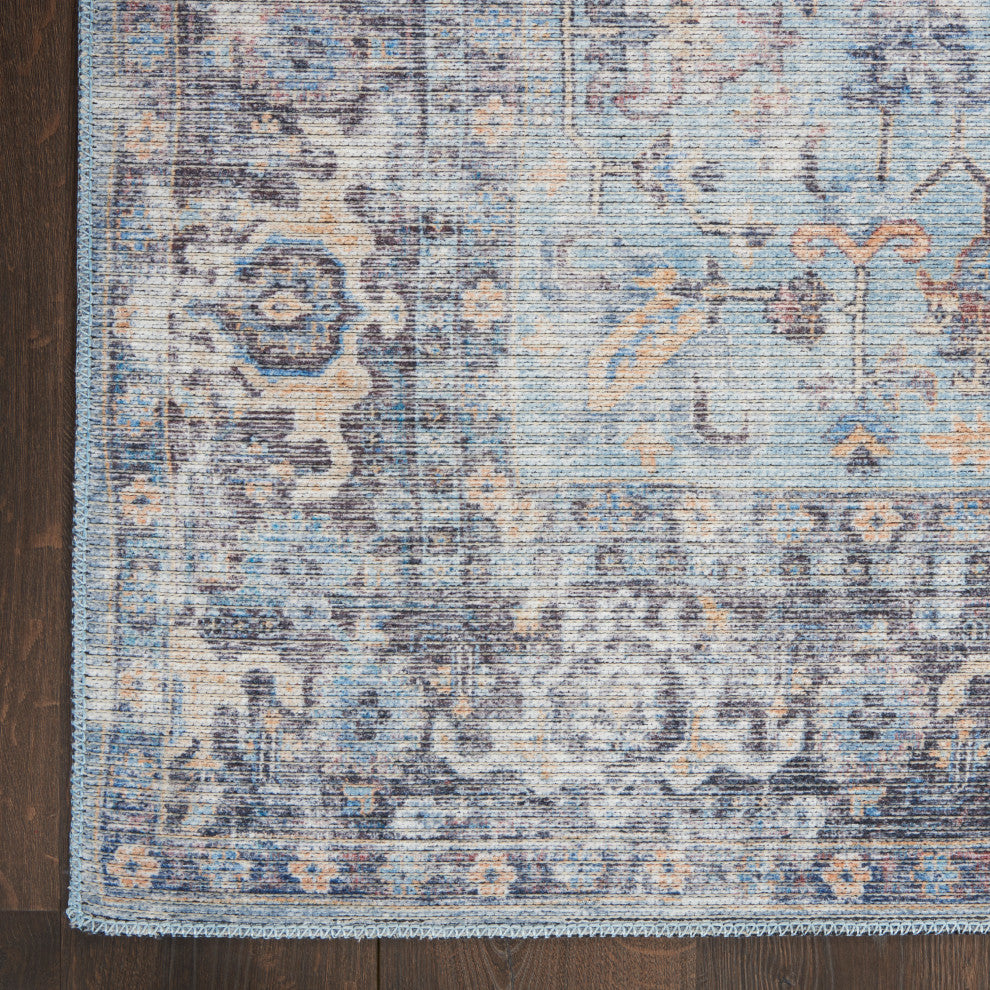Nicole Curtis Nc Series 1 5' x 7' Light Grey/Blue Machine Washable Area Rugs