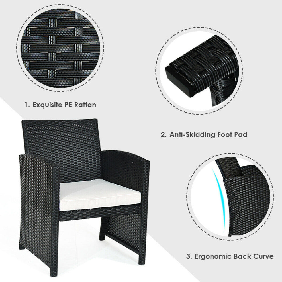Costway 4 PCS Outdoor Rattan Wicker Furniure Set Coffee Table W/ Black Cushions