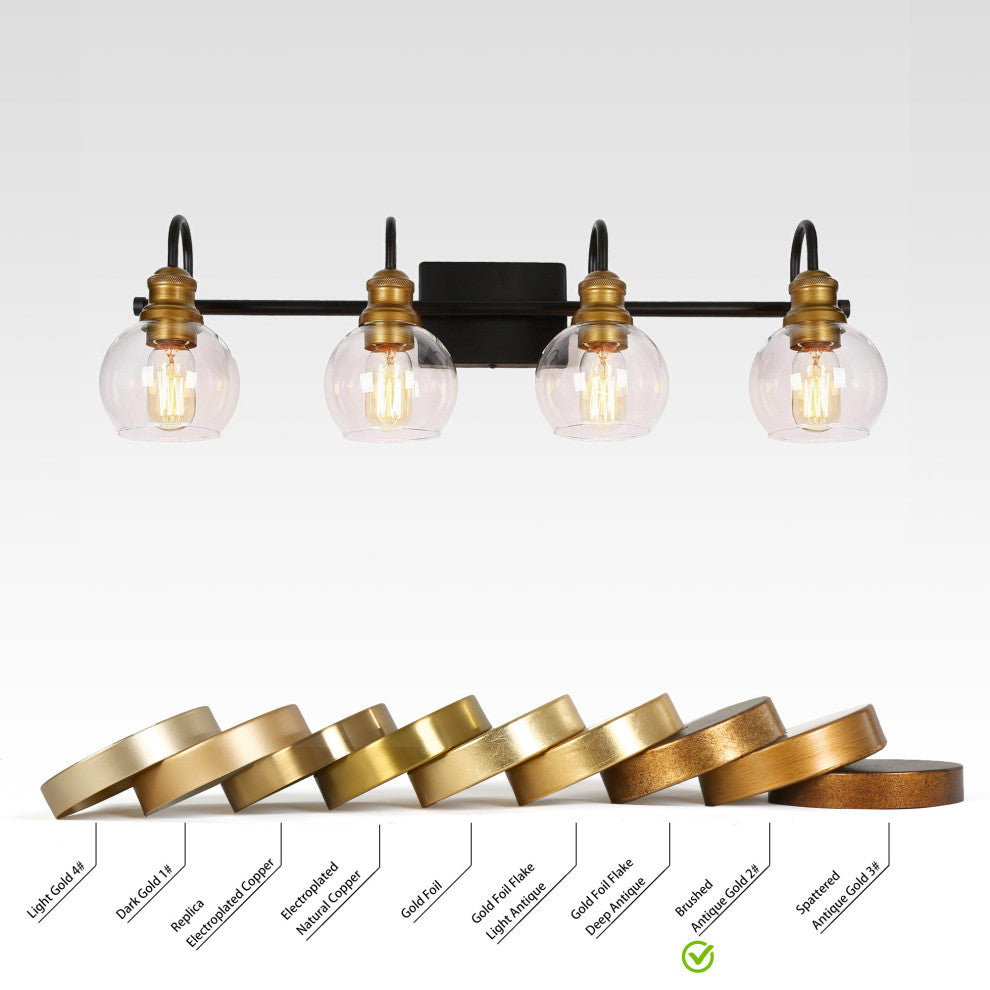 LNC 4-Light Black & Brass Modern Glass Bathroom Vanity Lighting