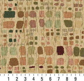 Green Orange And Burgundy Geometric Chenille Upholstery Fabric By The Yard
