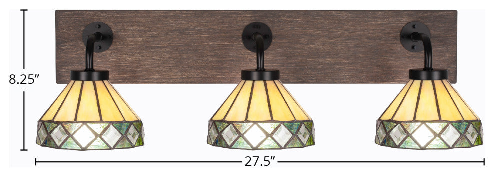Oxbridge, Bath Bar, Matte Black & Painted Distressed Metal, 7" Diamond Peak Art
