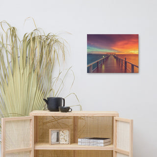 Surreal Wooden Pier At Sunset Intrigued Landscape Photo Canvas Art Print, 18" X 24"