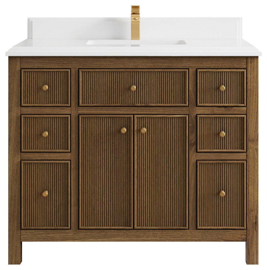 Sonoma Teak 42 Single Sink Bath Vanity in Dark Natural with 1.5" White Quartz