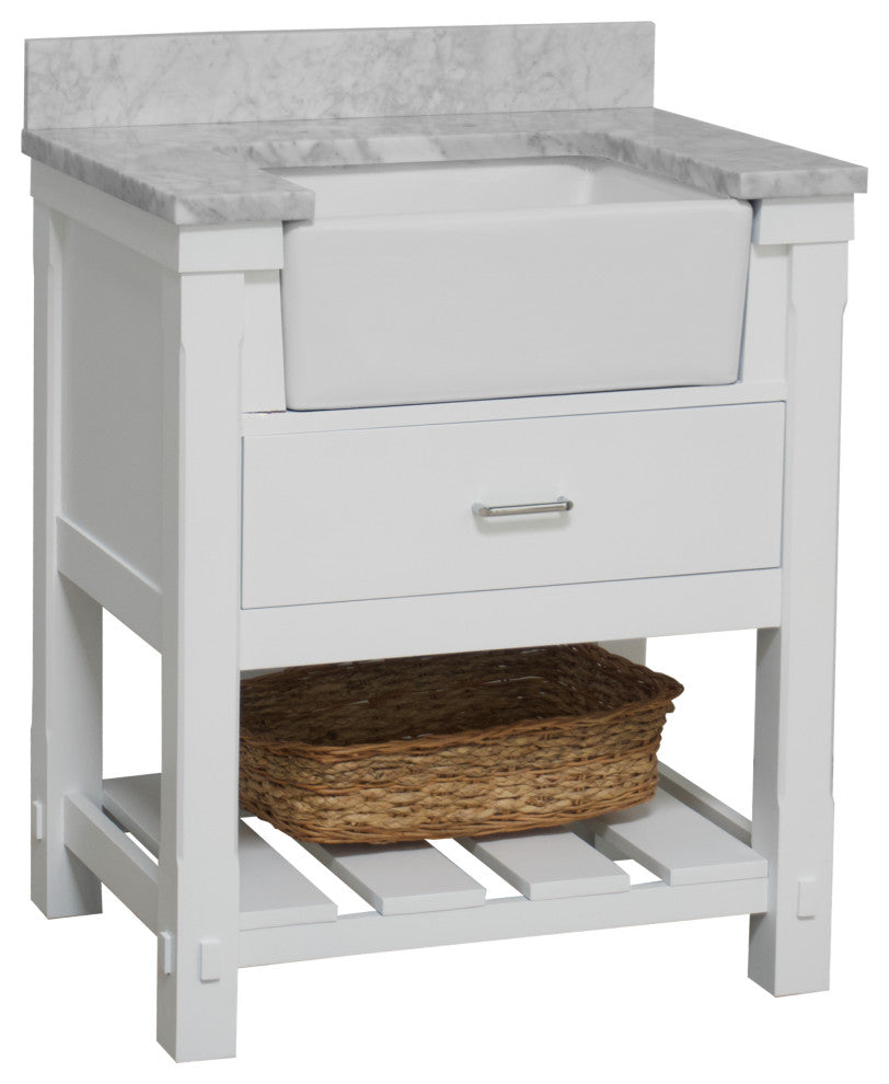 Charlotte 30" Bathroom Vanity, White, Carrara Marble
