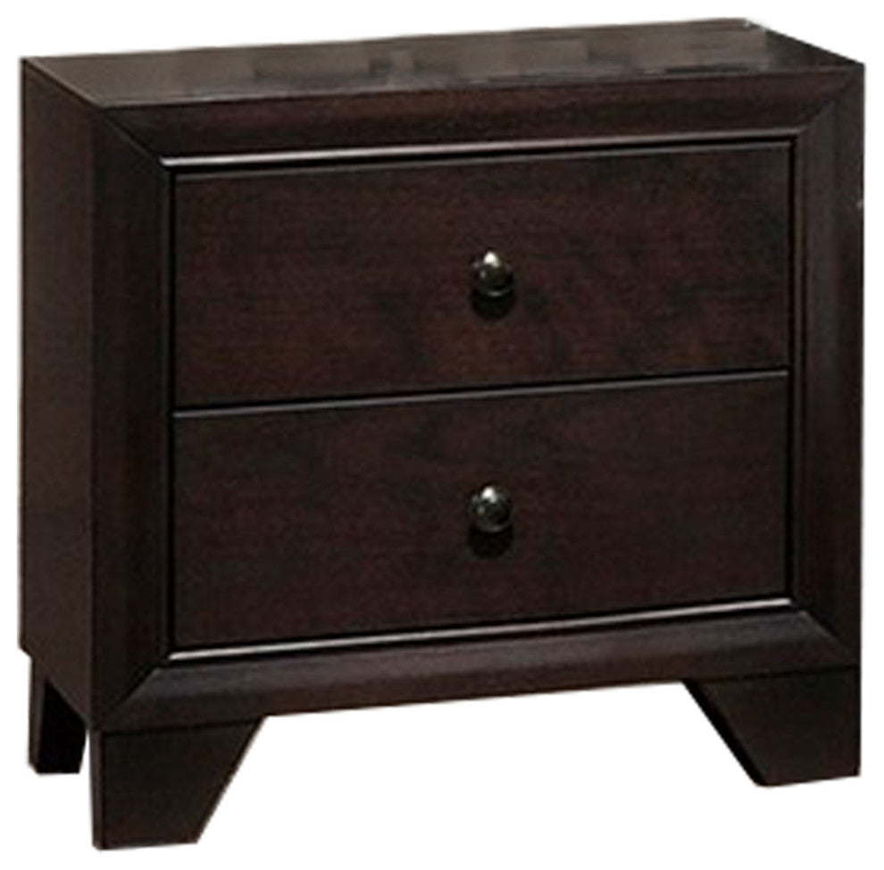 Benzara BM233159 Transitional Wooden Nightstand With Two Spacious Drawers, Brown