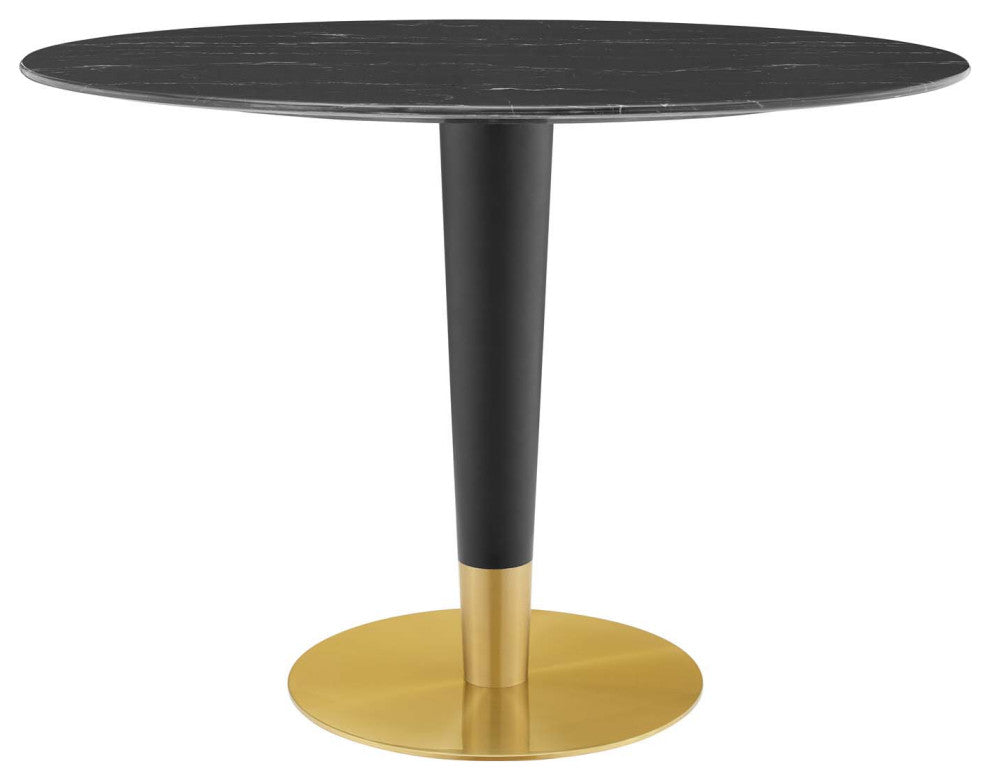 Zinque 42" Oval Artificial Marble Dining Table, Gold Black