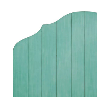 Solid Wood Queen Headboard, Grooved Rubberwood, Curved Top, Teal