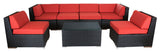 Ohana 7-Piece Deep Seating Sectional Set, Red Sunbrella, Black Wicker