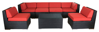 Ohana 7-Piece Deep Seating Sectional Set, Red Sunbrella, Black Wicker