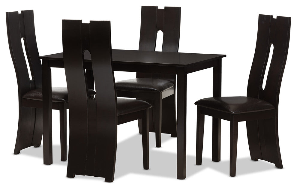 Alani Modern Dark Brown Faux Leather Upholstered 5-Piece Dining Set
