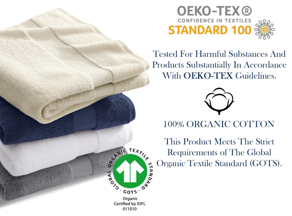 Delara 20-Piece Solid 100% Organic Cotton Plush Bath Towel Set 30"x58", Light Grey