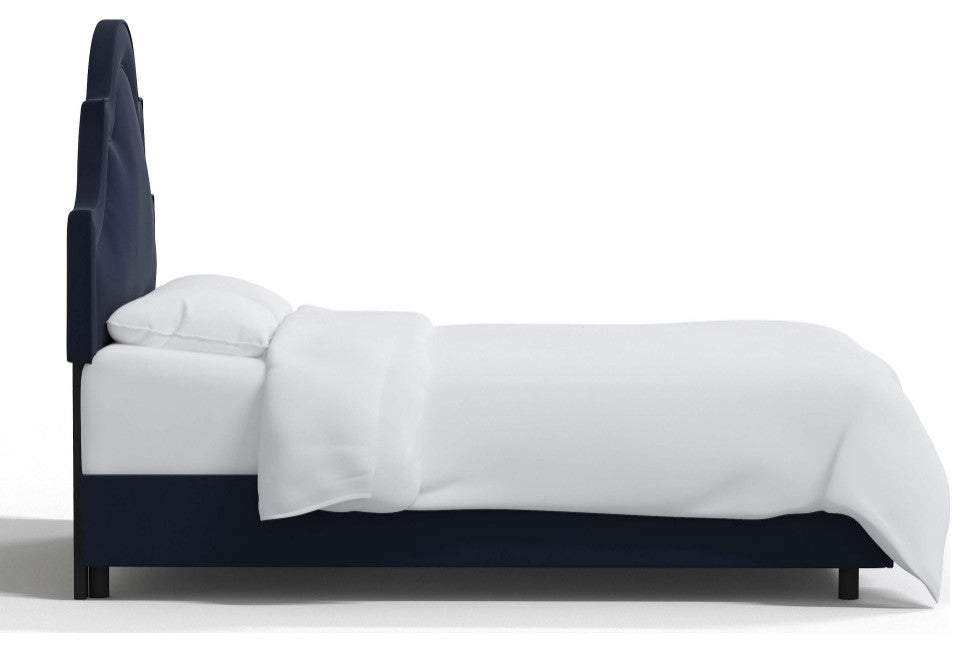 High Arched Bed With Border, Velvet Ink, King