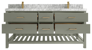 Parker 72" Double Sink Bath Vanity in Evergreen  2" Carrara Marble