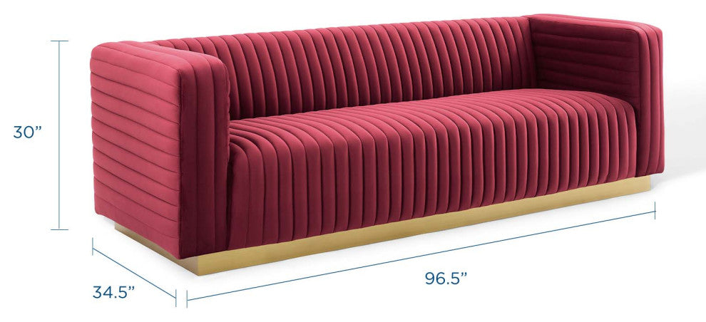 Tufted Sofa, Velvet, Red, Modern, Living Lounge Room Hotel Lobby Hospitality