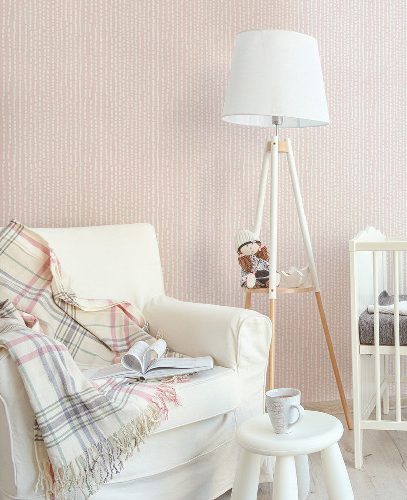 Line Art Peel and Stick Vinyl Wallpaper, Pale Pink, 24"w X 60"h