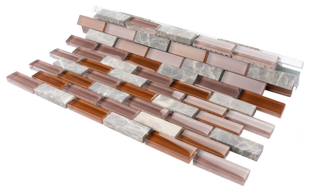Tessera Glass Subway Wall Tile, Bordeaux