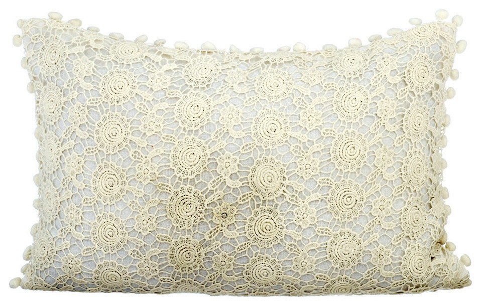 Ivory Rectangular Pillow Covers 12"x18" Cotton, Cozy Crochet