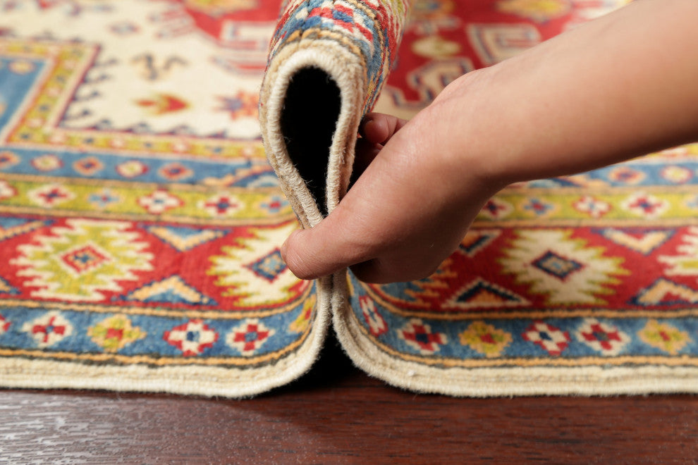 Oriental Kazak Traditional Hand Made Pakistani Area Rug, Beige, 5'1"x3'2