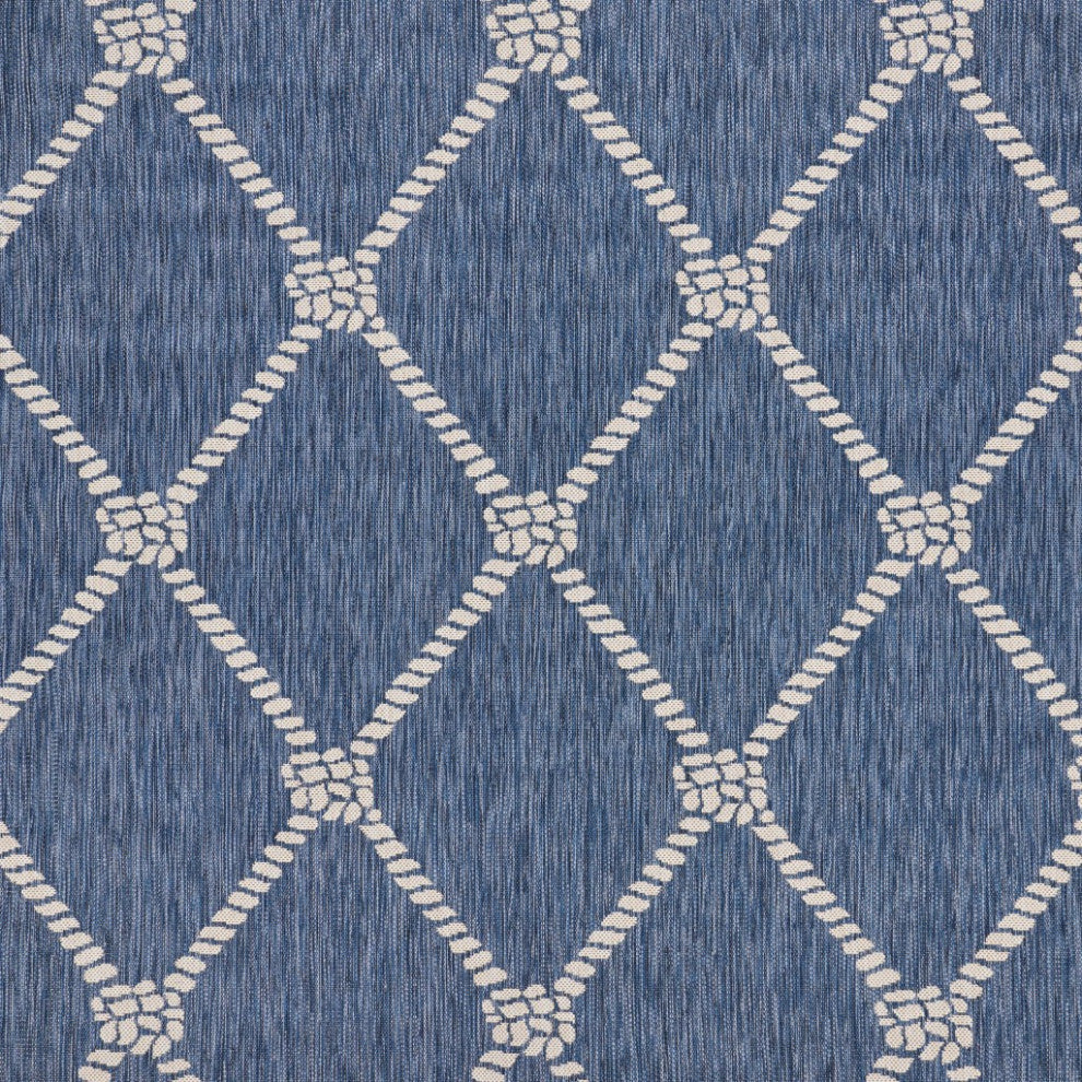 8" x 10" Round Navy Knot Indoor Outdoor Area Rug