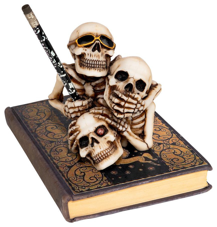 Design Toscano Hear See Speak No Evil Skeleton Pen Holder