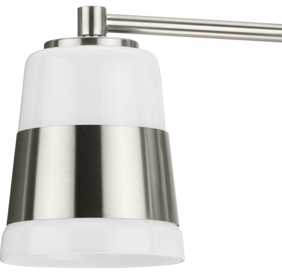 Haven Collection Four-Light Brushed Nickel Opal Glass Luxe Industrial Bath Light