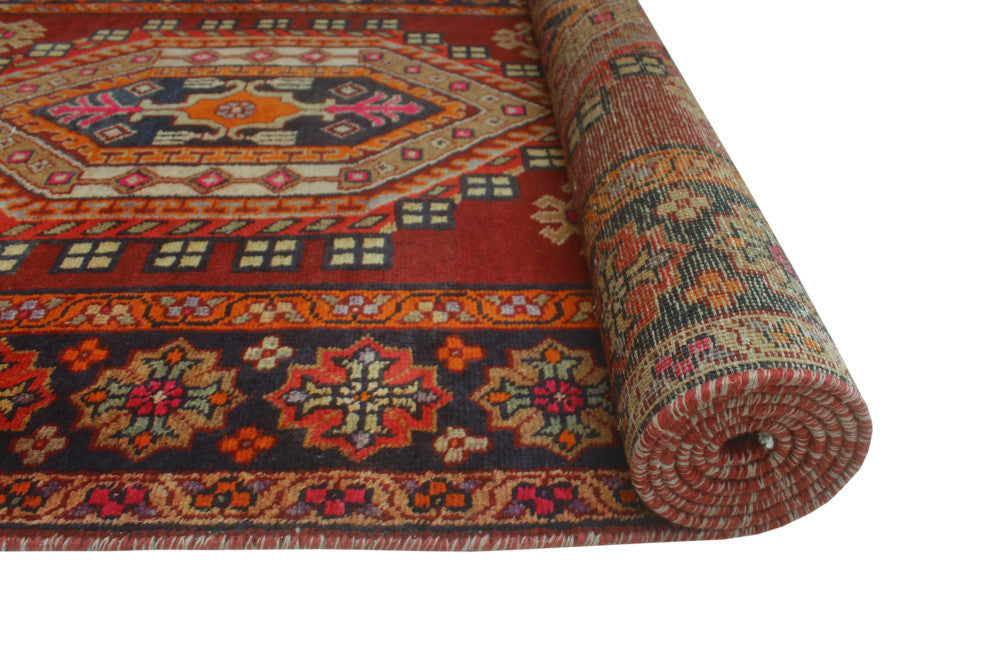 Fine Vintage Distressed Taysir Burgundy/Charcoal Runner, 3'11x13'3
