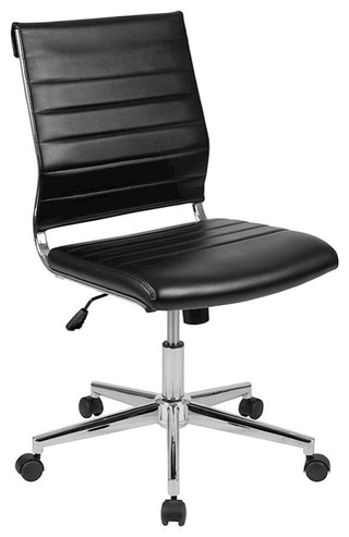 Mid-Back Armless LeatherSoft Ribbed Swivel Office Chair, Black