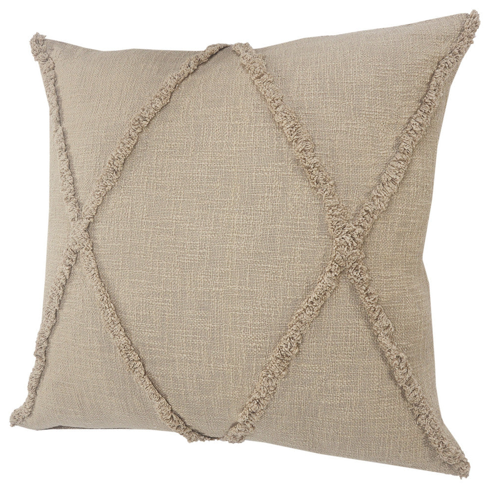 Boho Diamond Tufted Cotton Throw Pillow, Taupe, 20" X 20"
