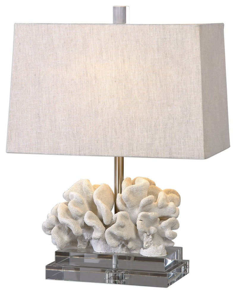 Coral Ivory Sculpture Table Lamp, Coastal Sea Shell White Beach Light