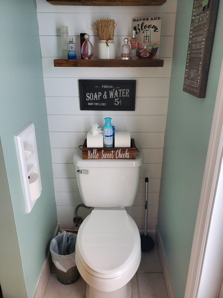 Bayshore Recessed Solid Wood Double Toilet Paper Holder 7 x 14.5, Primed Gray