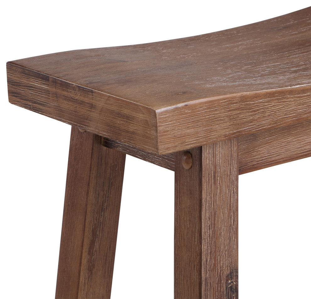 Wooden Frame Saddle Seat Counter Height Stool With Angled Legs Brown