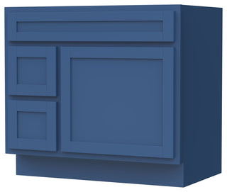Vanity Art Vanity Base Cabinet, No Top, Drawers on Left, 36", Blue
