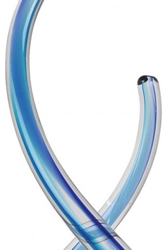 11" Clear and Blue Murano Glass Modern Abstract Tabletop Sculpture
