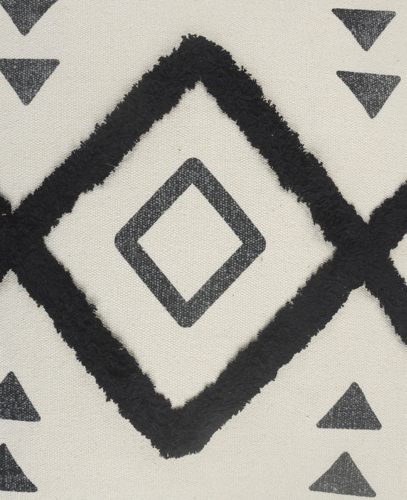 Black and Cream Tufted Geometric Diamond Throw Pillow
