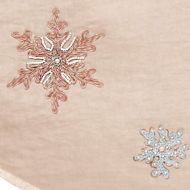 Pastel Snowflakes Christmas Tree Skirt in Natural Linen, 60"