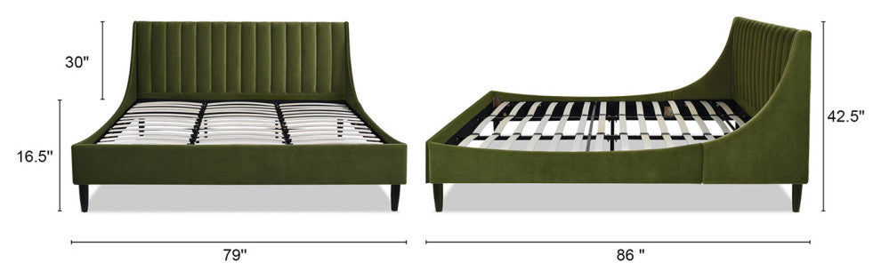 Aspen Modern Vertical Tufted Upholstered Platform Bed, Olive Green Performance Velvet, King