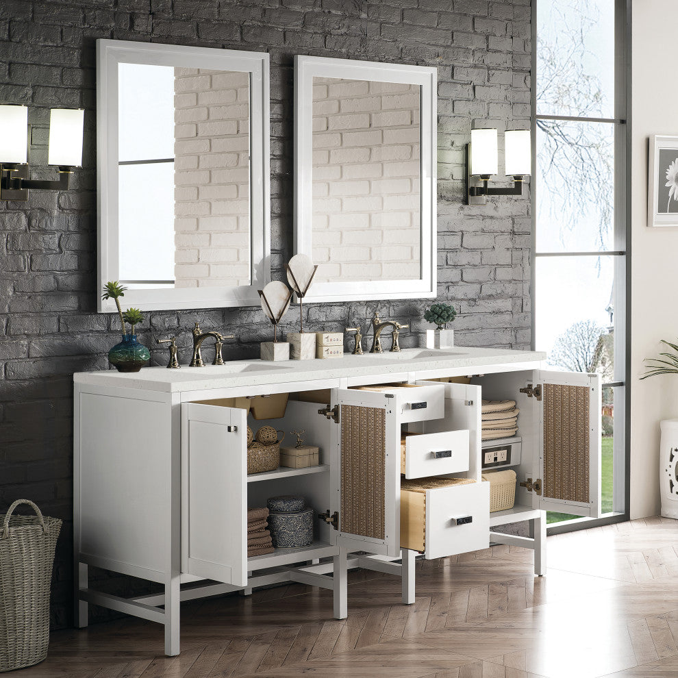 Addison 72" Double Vanity Cabinet, Glossy White, Lime Delight, Three-Hole