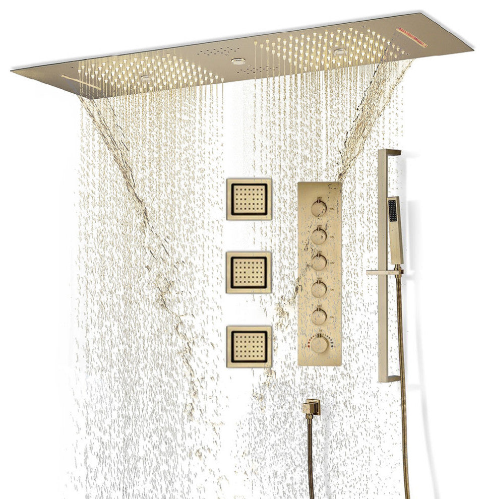 LED Mist Shower System With Hand Shower, Style A - Remote Control Light
