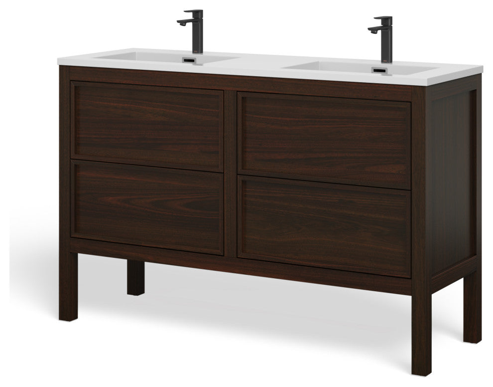 The Shiloh Bathroom Vanity, Dark Walnut, 55", Double Sink, Freestanding
