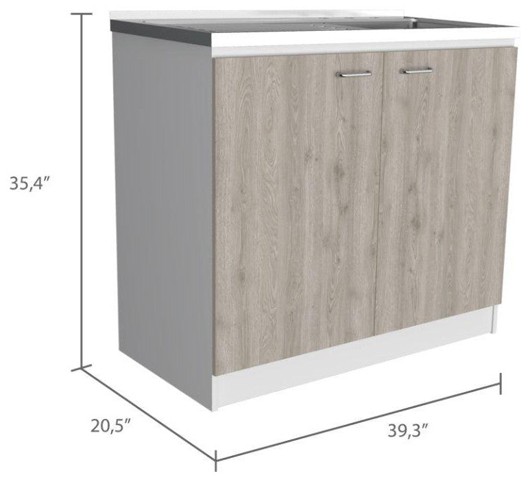 DEPOT E-SHOP Salento Freestanding Sink, Double Door Cabinet, White/Light Gray