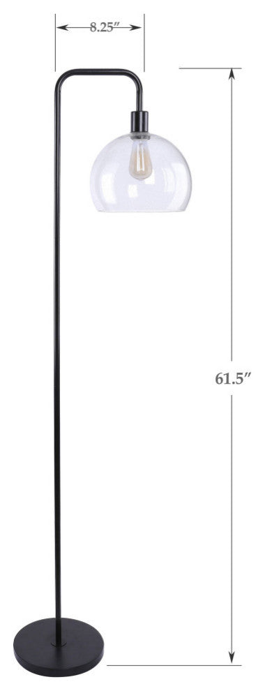 61.5" Oil Bronze Floor Lamp, Slim-line Arched Design, Clear Seeded Glass Shade
